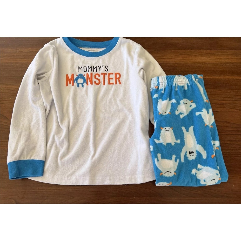 5T Carter's Fleece Pajamas Mommy's Monster Halloween Blue White PJs‎ Warm Winter